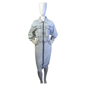 Vintage 80s 90s Acid Wash Denim Zip Front Dress | Utility | Size Small